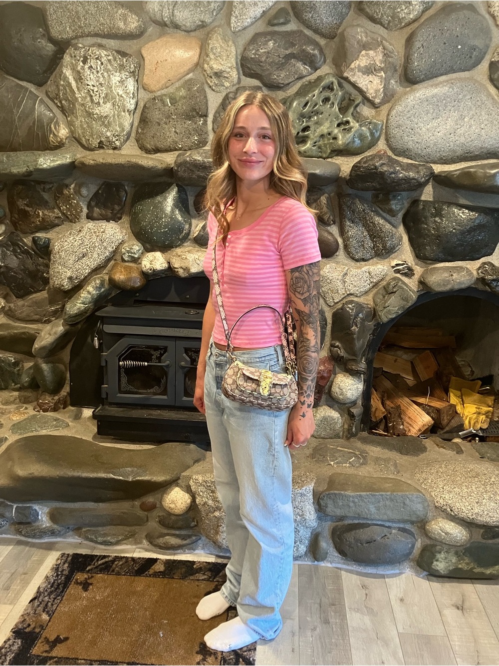 Coach Crossbody Bag in Signature Print with Green Snake-Print Accents
